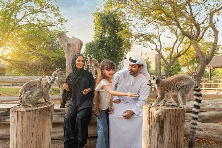 Family Fun in Dubai Children happy with a giraffe at Dubai Safari Park
